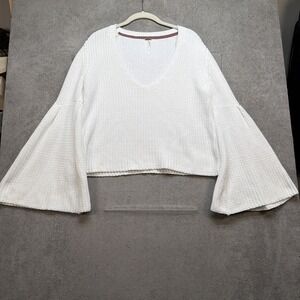 Free People Cropped Knit‎ Top Women's Medium V Neck Bell Sleeve Boho